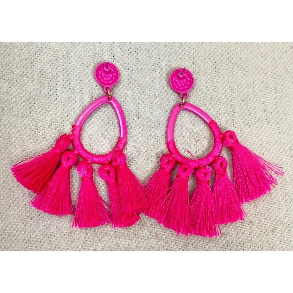 Vibrant Pink Tassel Earrings